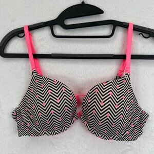 Victoria's Secret Push Up Bra Black White Chevron Pink Polka Dot‎ 34B